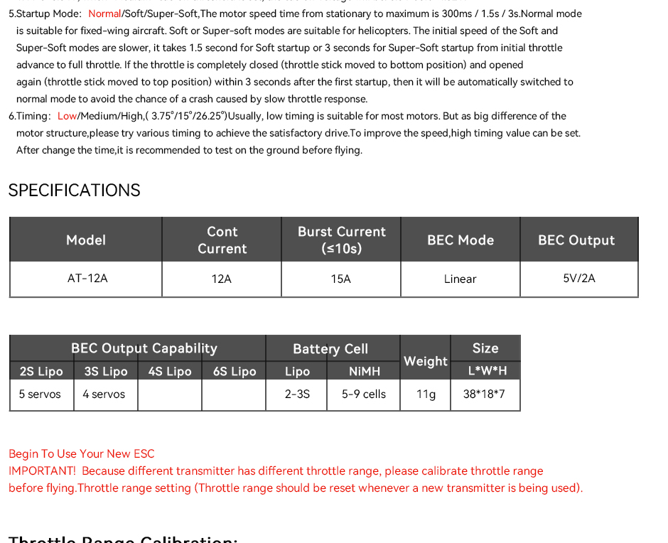AT(Fixed Wing Series) ESC Manual