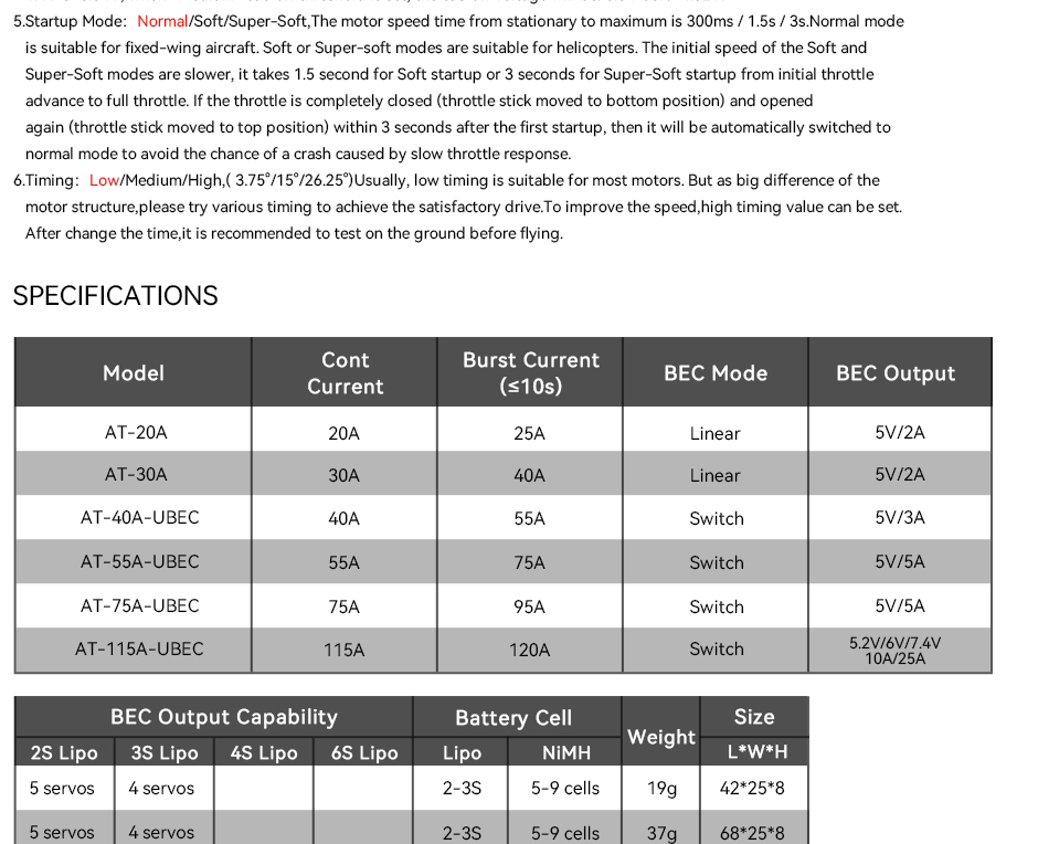 AT(Fixed Wing Series) ESC Manual