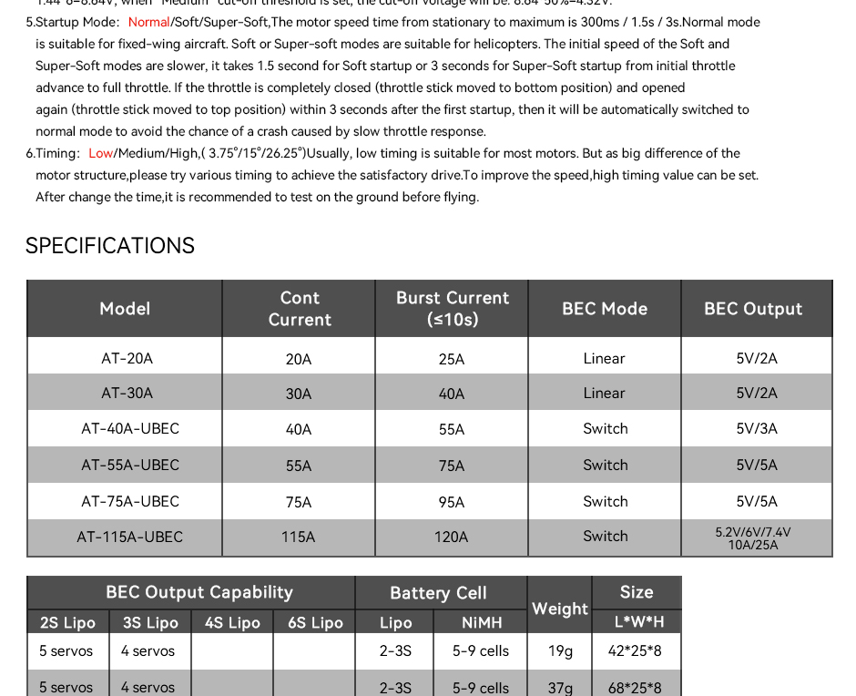 AT(Fixed Wing Series) ESC Manual