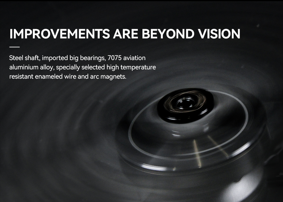 Steel shaft design, big bearings, aerospace aluminum, high-temperature resistant enameled wire, curved magnets, and other performance enhancements