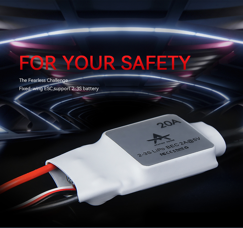 AT 20A 3S fixed-wing esc,support 2-3S battery