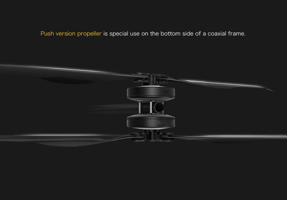 push version propeller is special use on the bottom side of a coaxial frame