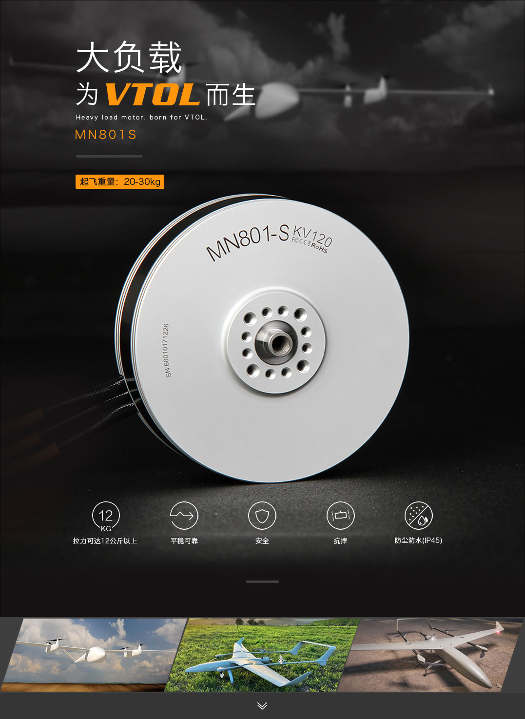 MN801-S KV150 拉力达12kg，IP45防尘防水