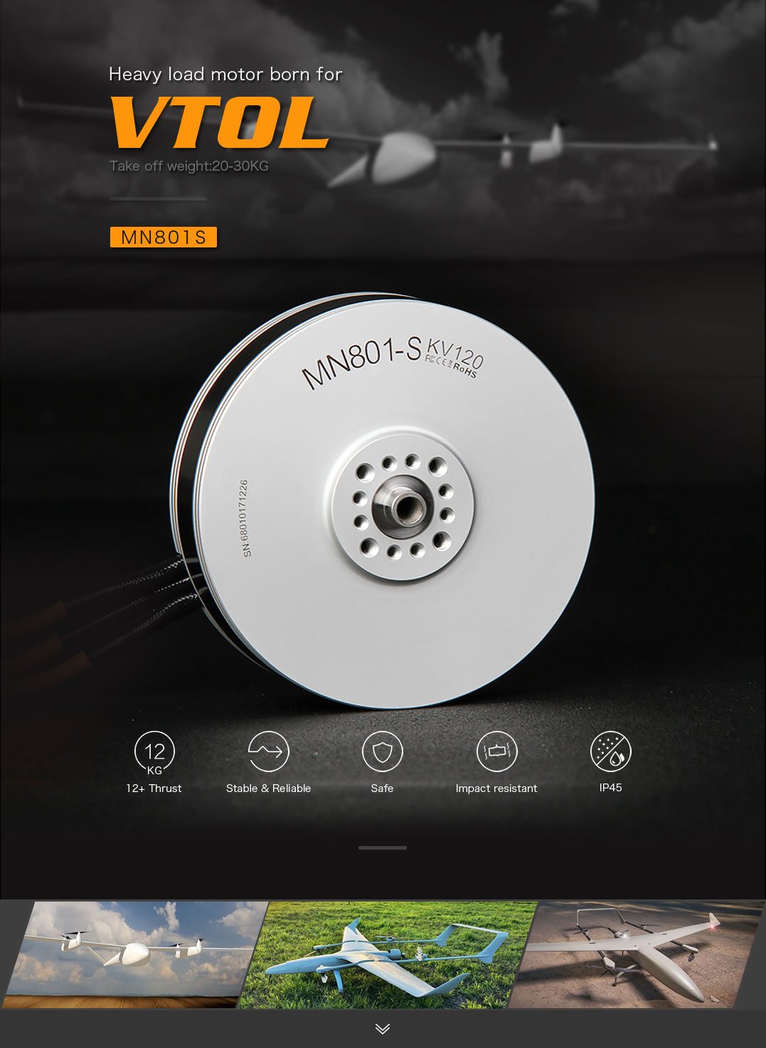MN801-S KV120 12kg+ Thrust，IP45