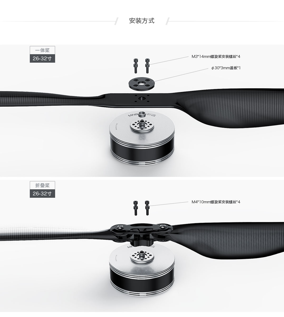 MN805-S KV170 一体桨，折叠桨安装方式