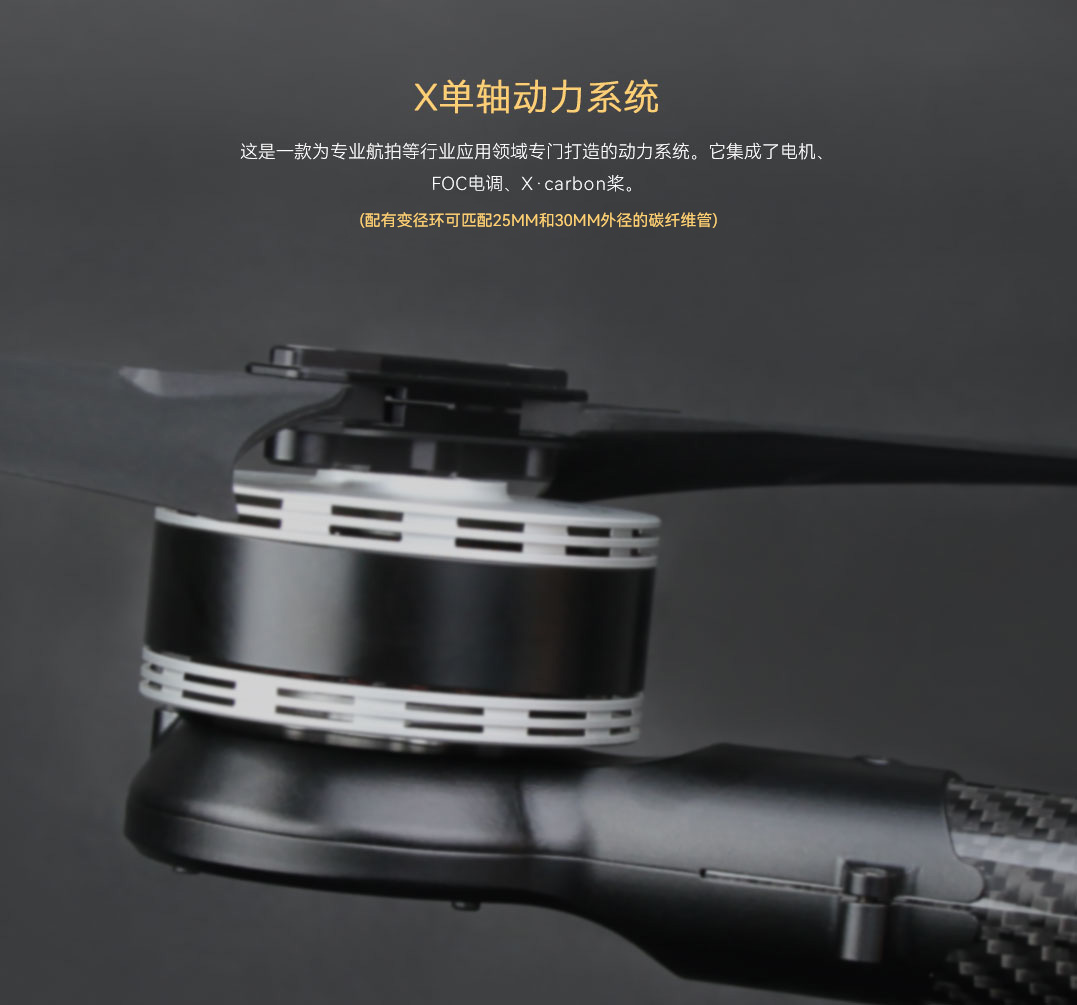 501-X单轴动力系统，集成了电机、FOC电调、碳桨