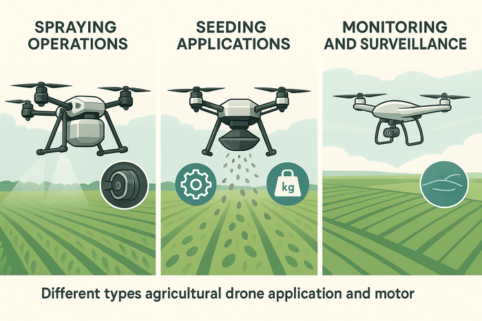 Different types of agricultural drone applications and motor requirements