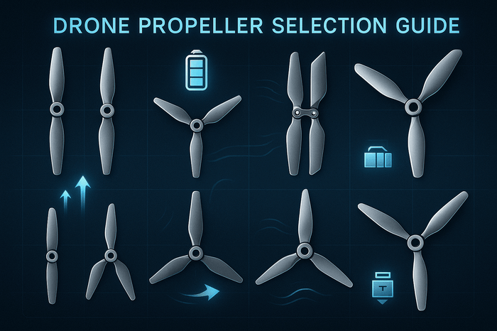 Drone propeller selection guide showing different propeller types and specifications